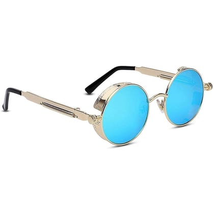 Dervin Retro Metal Round Unisex Sunglass (Blue)