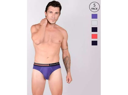 Frenchie Casuals 4000 Men Solid Cotton Briefs in Assorted Colours Pack of 5 - S