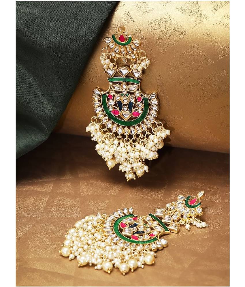 Priyaasi Gold-Plated Kundan Chandbalis for Women and Girls (Multicolor)