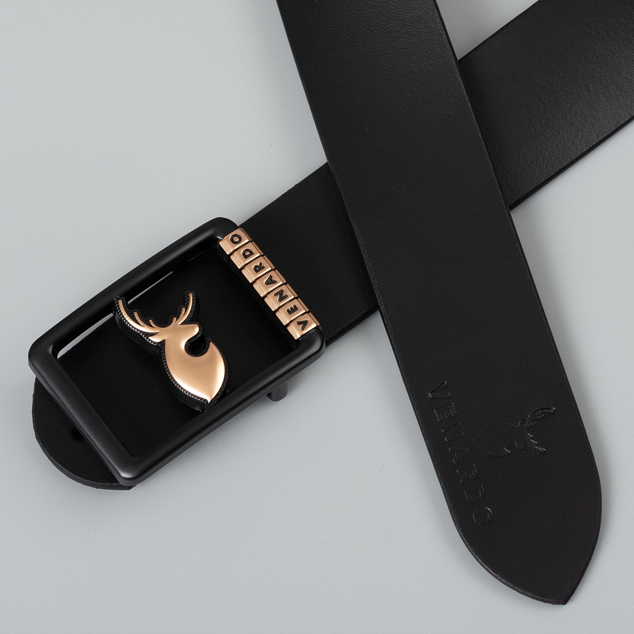 VENARDO BIRDY MEN'S BLACK LEATHER BELT FOR MEN WITH  FREE CARD HOLDER WALLET-28