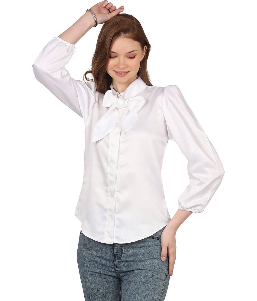 FASHJONS 360 Women Solid Satin Shirt ( White )