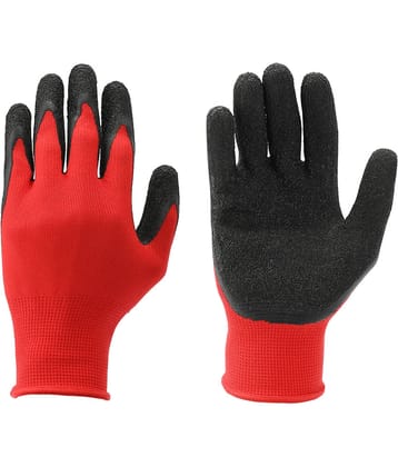 LAXMI Nylon Anti Cut Resistance Red Black Hand Gloves (Pack of 01) Nylon Safety Glove