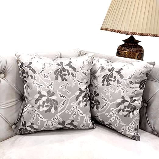 GOODVIBES Grey White Damask/Self Design/Woven Floral Motifs Zipper Square Combo Cushion Covers (24x24 inch or 60 x 60 cm) Set of 2 - Flowers | Buy online on ZillyBuy