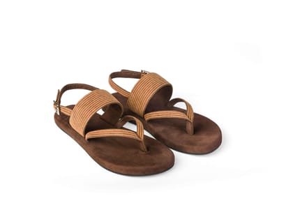 Paaduks Hiver Thong-Strap Corduroy Brown Sandals - UK 6