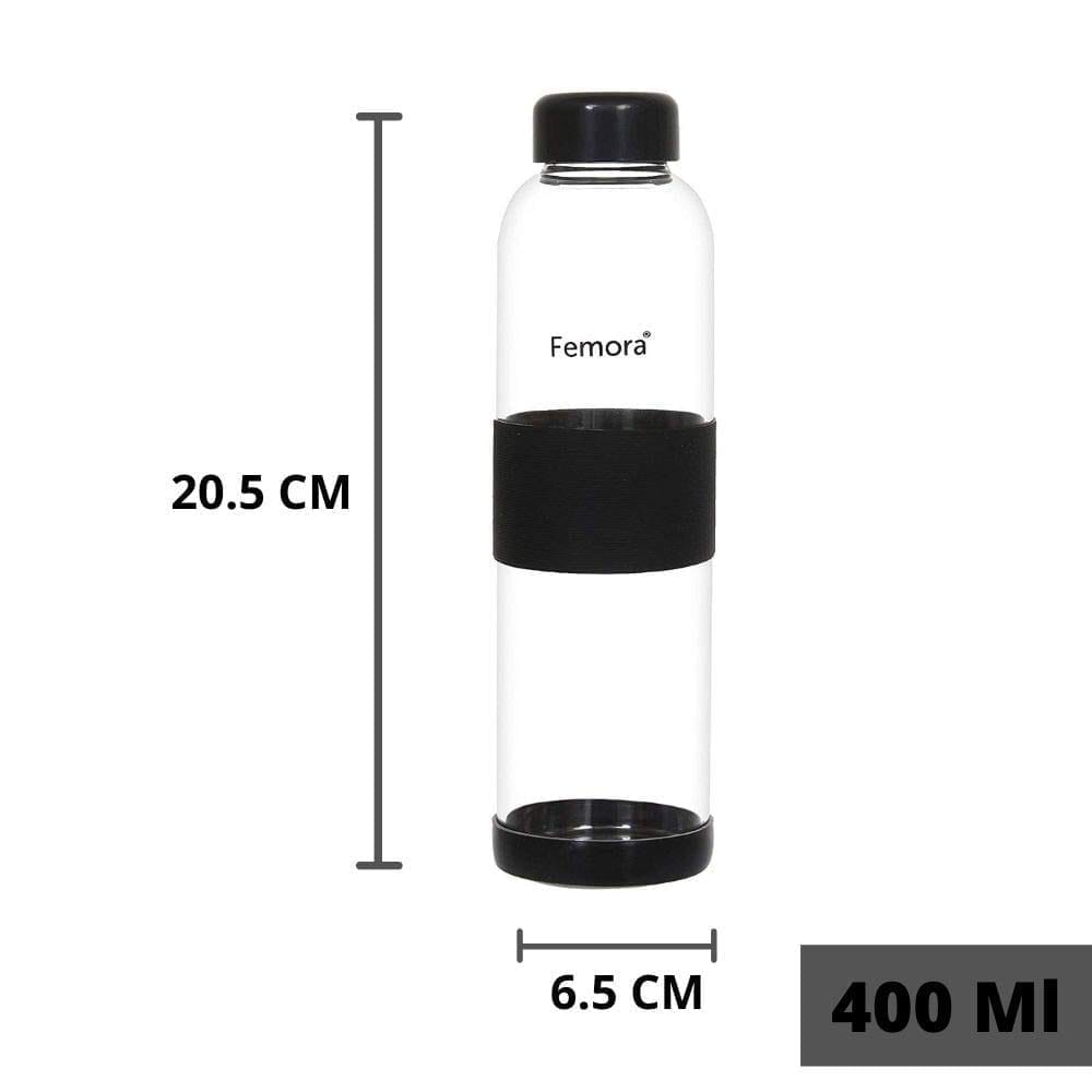 Femora Borosilicate Glass Silicone Grip Fridge Bottle - 400 ML, Set of 2