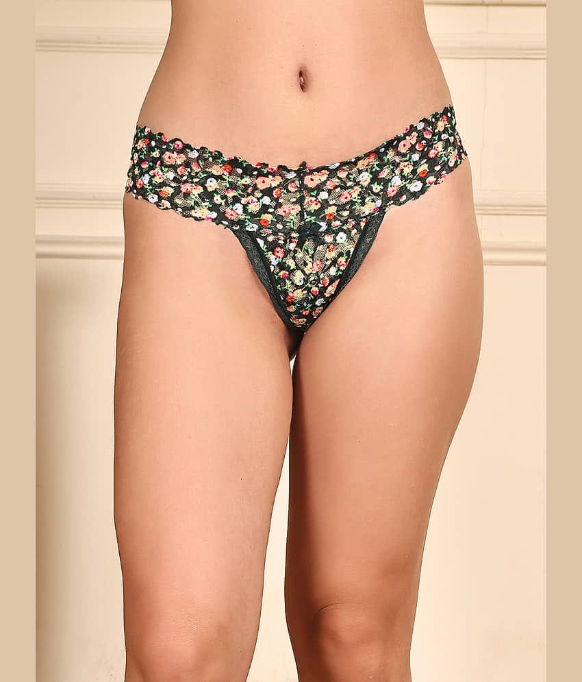 PrettyCat Pack of 1 Lace Thongs For Women ( Green )