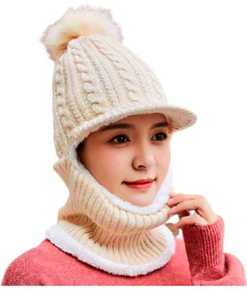 Zacharias - Beige Woollen Women's Cap ( Pack of 1 )