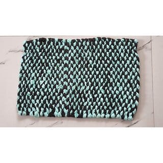 Cotton Floor Mat with Tassels  Cream Striped Door Mat for Home Decor , Mint Green and Black , 1 Qty