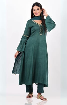 Teal Green Kalidar Kurta Set-S