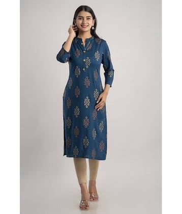 MAUKA - Teal Rayon Women's Straight Kurti ( Pack of 1 )