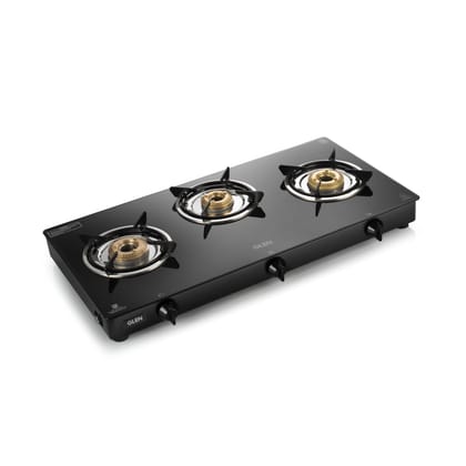 3 Burner  Glass Gas Stove with Brass Burner Black (CT1034GTBBBL)