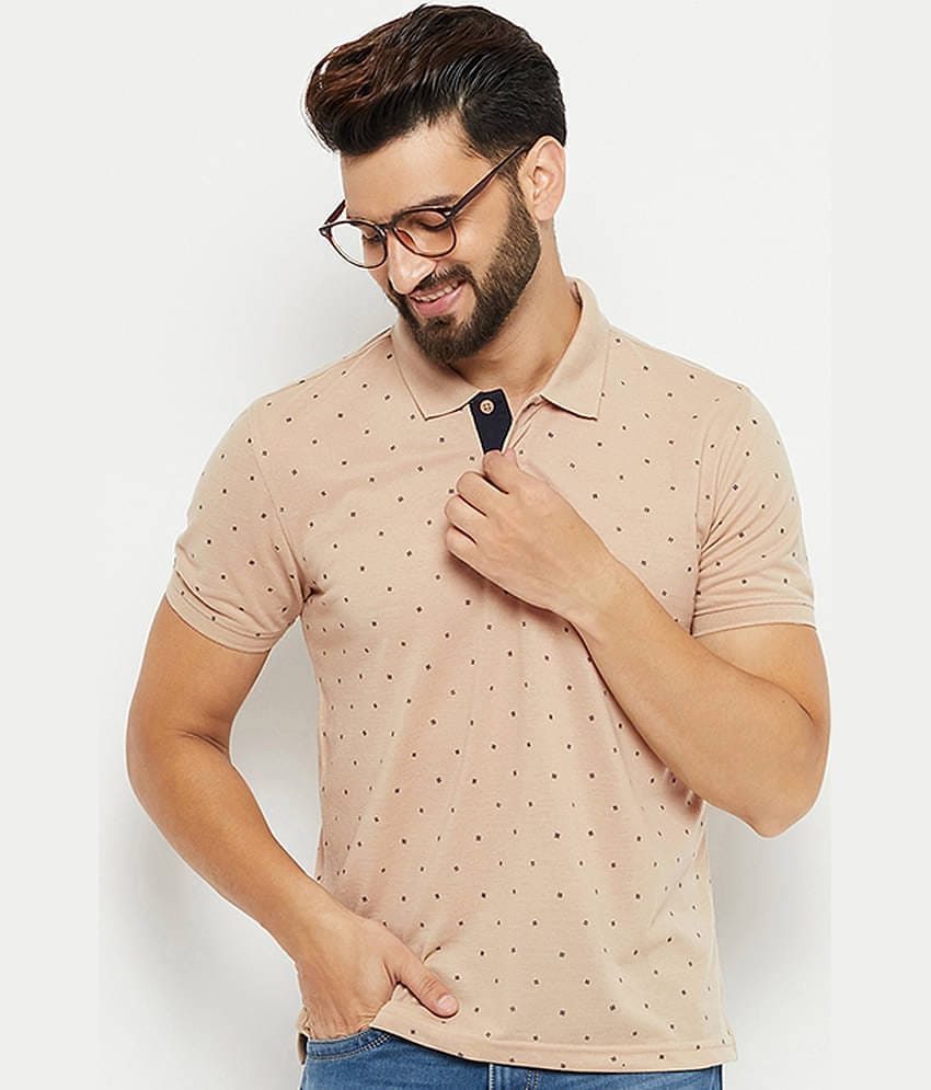 XFOX Pack of 1 Cotton Blend Regular Fit Printed Half Sleeves Men's Polo T Shirt ( Beige )