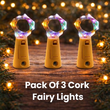 SPARKWORLD (Pack of 3) Cork Shaped Multicolor Fairy String Lights Bottle Decoration LED Lights for Festivals, Parties & Home Decor | Size: 2.03 m