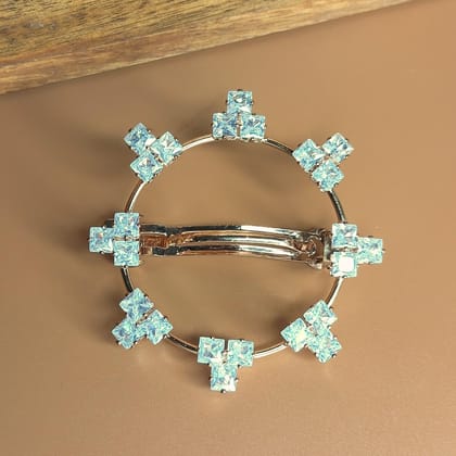 Trendisia Luxury Round Crystal Hair Clip  Rose Gold Barrette with Square-Cut Stones for Women & Girls