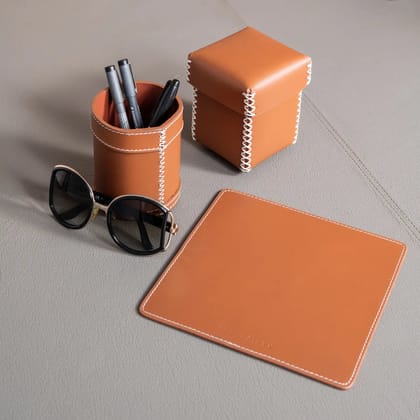 Modella Mousepad, Storage Box And Pen Holder Cognac-Cognac