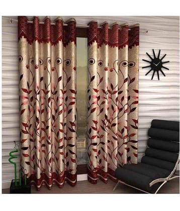 Panipat Textile Hub Printed Semi-Transparent Eyelet Door Curtain 7 ft Pack of 2 -Beige