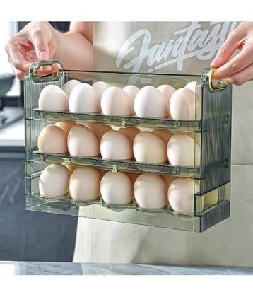 Egg Organizer with Handle Timed Storage Stable Base 30 Slots Egg Storage Box Refrigerator Organizer Household Supplies Transparent