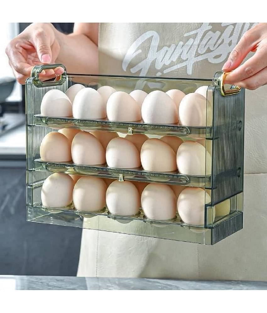 Egg Organizer with Handle Timed Storage Stable Base 30 Slots Egg Storage Box Refrigerator Organizer Household Supplies Transparent