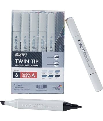 BRUSTRO Twin Tip Alcohol Based Marker Set of 6 - Cool Greys Set of A