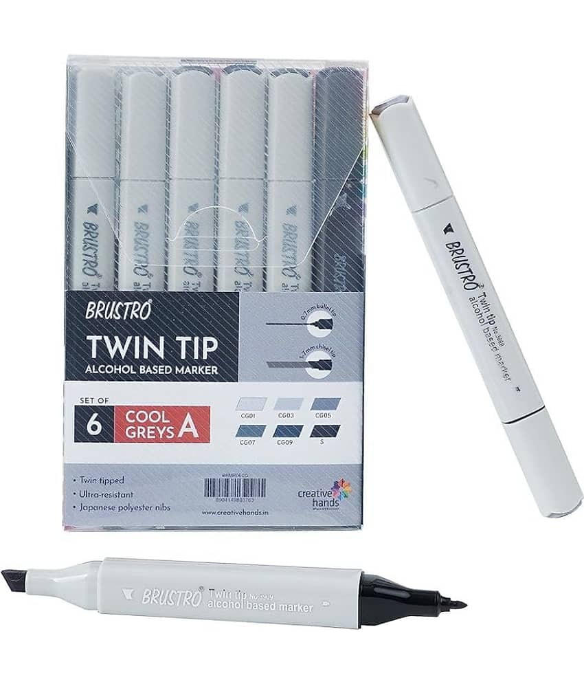 BRUSTRO Twin Tip Alcohol Based Marker Set of 6 - Cool Greys Set of A