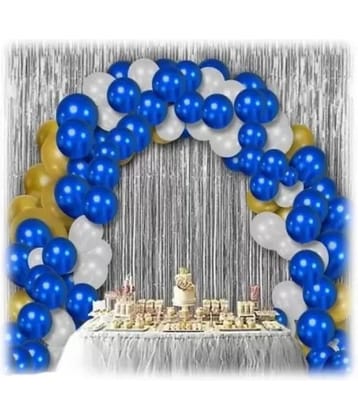 Kiran Enterprises 2 pc. Foil Fringe Curtain ( Gold )+ 30 Metallic Balloon ( Gold, Silver )