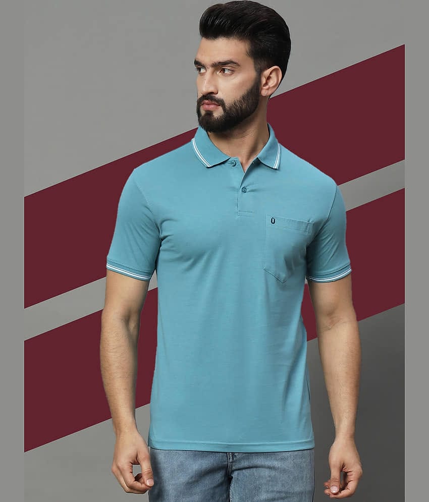 UNIBERRY Pack of 1 Cotton Blend Regular Fit Solid Half Sleeves Men's Polo T Shirt ( Blue )