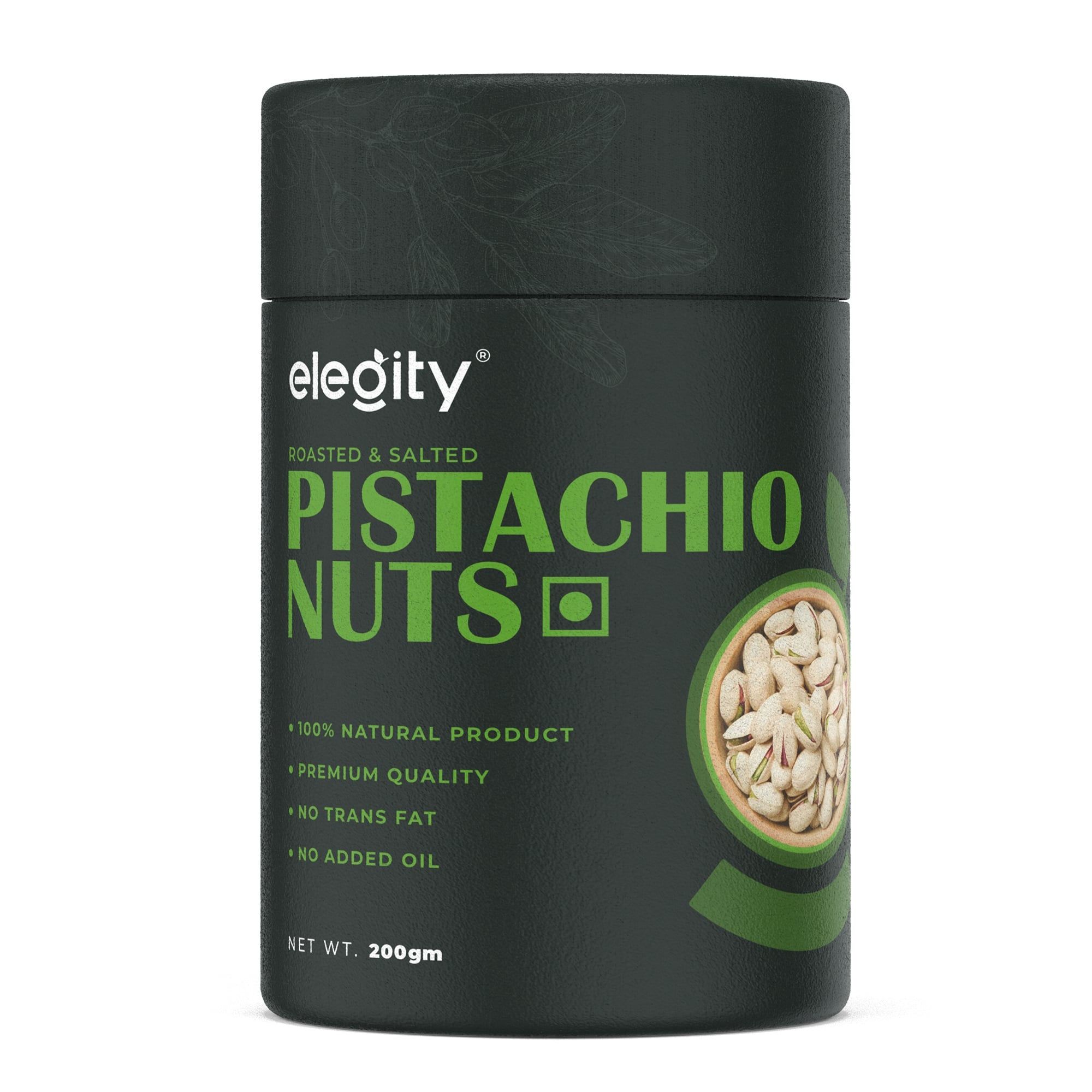 Elegity California Salted Pistachios Papertube 200 gm | Namkeen Pista Dry Fruit | Crunchy, Tasty & Healthy | Rich in Fibre & Protein | No Added Preservatives & Colour in Nutritious Nuts
