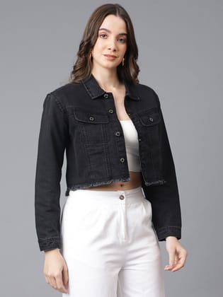 Black Denim Bomber Inspired Jacket-S