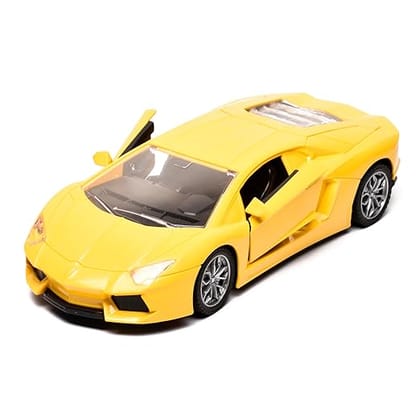 Braintastic Rechargeable Remote Control Speed Racer High Speed Racing Sports RC Car with LED Headlights Open Door 1: 18 Scale Fast RC Vehicle Toy for Kids 3+ Years (Yellow)