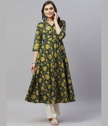 miravan - Green Cotton Women's Flared Kurti ( Pack of 1 )