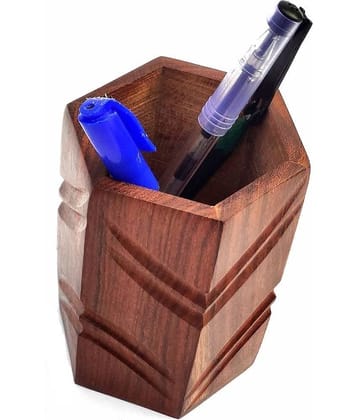 TFS Brown Wood Pen Stand - Pack of 1