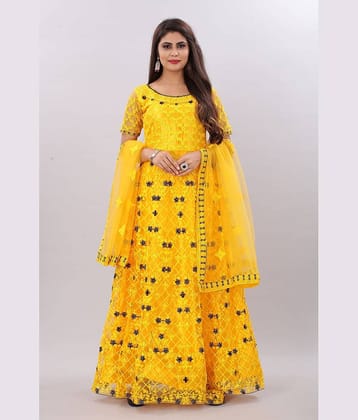JULEE - Yellow Flared Net Women's Semi Stitched Ethnic Gown ( Pack of 1 )