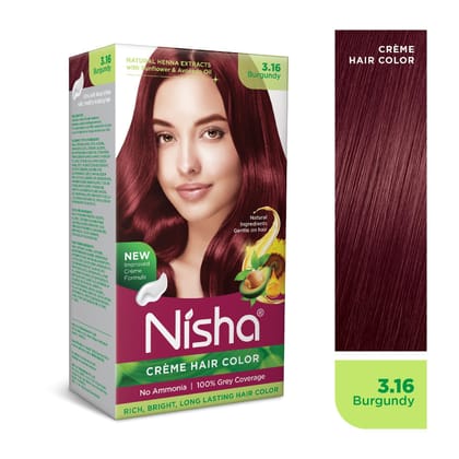 Nisha Creme Hair Color Burgundy 60g Pack of 2, Permanent Hair Colour, No Ammonia, 100% Grey Coverage