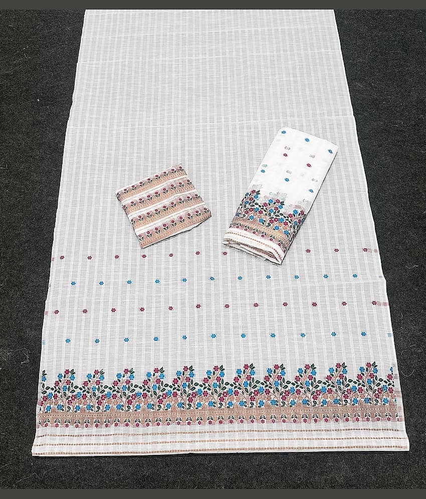 KALIPATRA Cotton Solid Mekhela Chador With Unstitched Blouse Piece ( Blue )