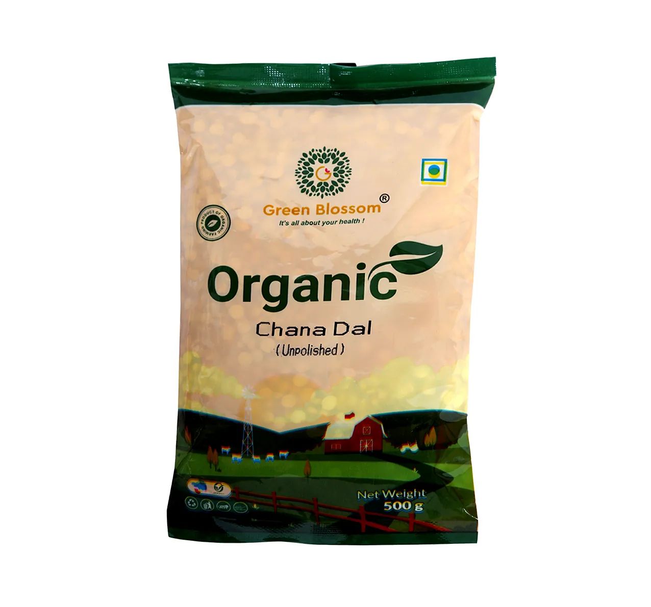 Organic Chana Dal  / Split Bengal Gram - 500g  I Green Blossom I Protein Rich (Weight - 500g) by green blossom agritech ventures private limited