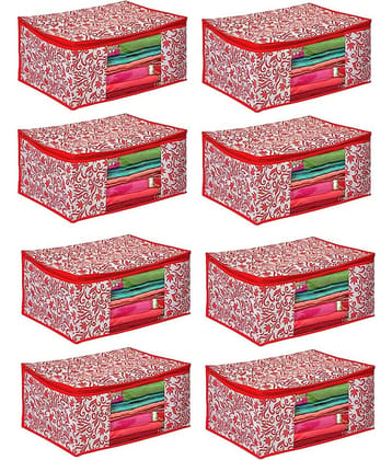 Non-Woven Saree Cover Cloth Storage & Organizer ( Pack of 8 ) Red Multi Saree Cover
