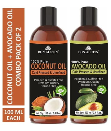 Bon Austin Premium Coconut Oil & Avocado Oil - Cold Pressed & Unrefined Combo pack of 2 bottles of 100 ml(200 ml)