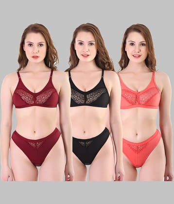 TCG Pack of 3 Cotton Lycra Women's Bra & Panty Set ( Multicolor ) WL103