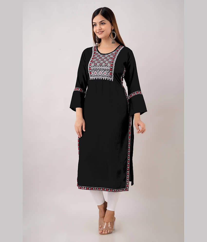 Kapadia - Black Rayon Women's Straight Kurti ( Pack of 1 )