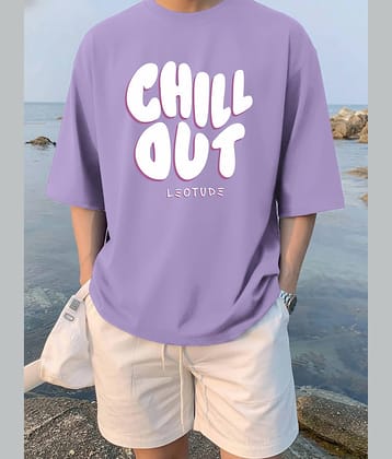 Leotude Men Cotton Blend Oversized Fit Printed T-Shirt ( Purple )
