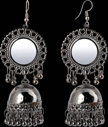 Silver Shine Trendy Silver Mirror Jhumki with Small Danglers Earrings for Women