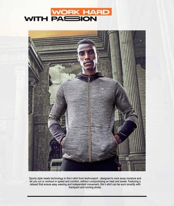 Technosport Full Sleeve Dry Fit Melange Hoodie Jacket for Men PL-75 (Dark Grey)-XL