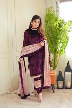 Mehera Wine Velvet Suit Set-3XL