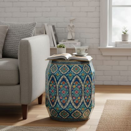 Solid Wood Floral Painted Side Table Nightstand