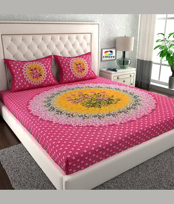 Cosito Cotton 1 Double Bedsheet with 2 Pillow Covers ( Pink )