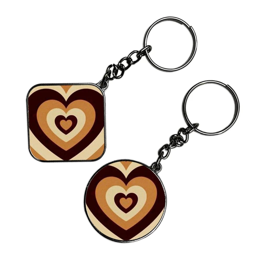 Brown Hearts - Keychain With Silver Border (Pack Of 2)