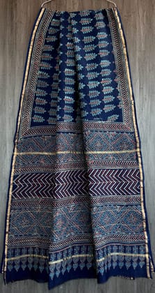 Chanderi Silk Sarees | Bagru print With attached blouse.