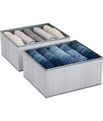 Non-Woven 5 Compartments Foldable Wardrobe Storage Organisers for Shirt, Denims, Pants, T-Shirt,Grey (2U)