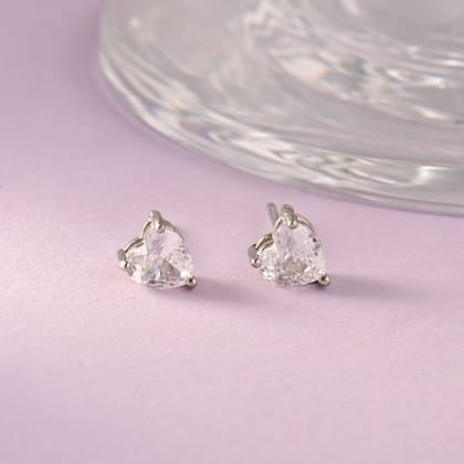 Love Heart Solitaire Silver Studs