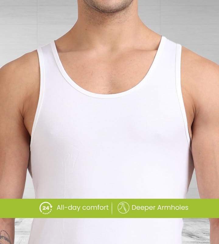 Freecultr Cotton Vest for Men Sleeveless Lightweight Solid Round Neck Comfort Vests Breathable & Comfortable Innerwear Sando for Man Regular Fit Pack of 2-Navy,White